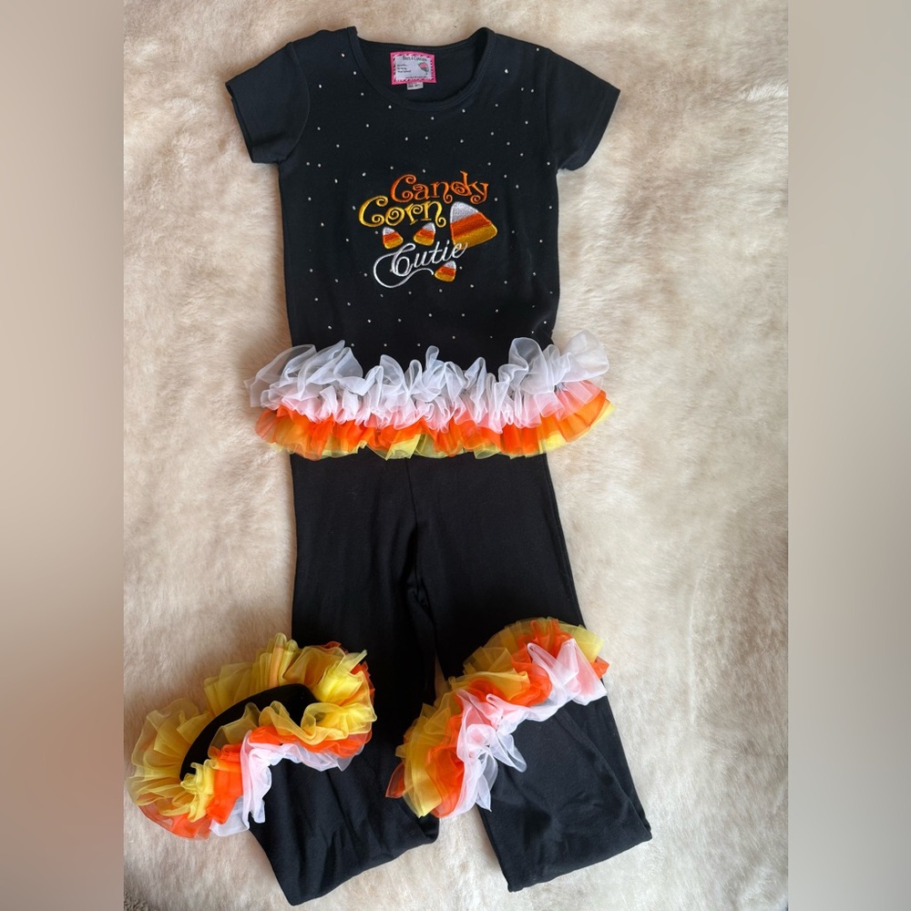 Halloween Outfit GIRLS CANDY CORN CUTIE RUFFLED SET Orange black white